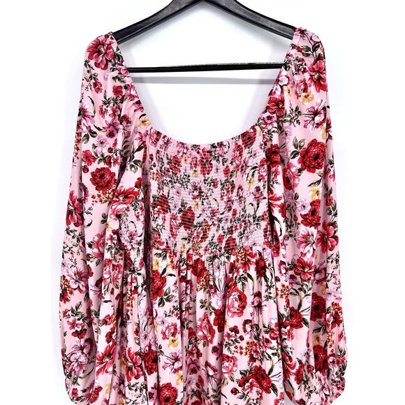 Old Navy Pink Floral Smocked Balloon Sleeve Mini Dress Sz 2XL Coquette Babydoll - Picture 12 of 13
